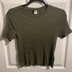H&M Olive Ribbed Short Sleeve Tee